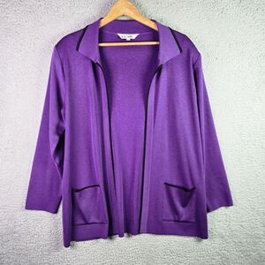 Howard Wolf Escape Cardigan L Purple VTG Open Front Collar Pocket Side Slit Pads